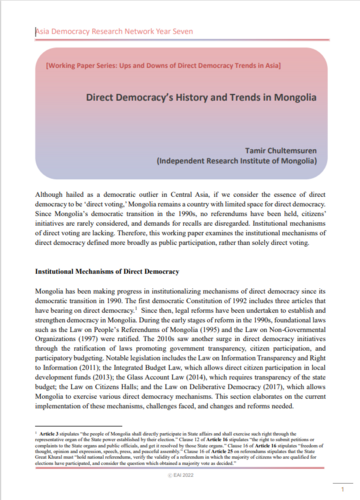 Direct Democracy’s History and Trends in Mongolia